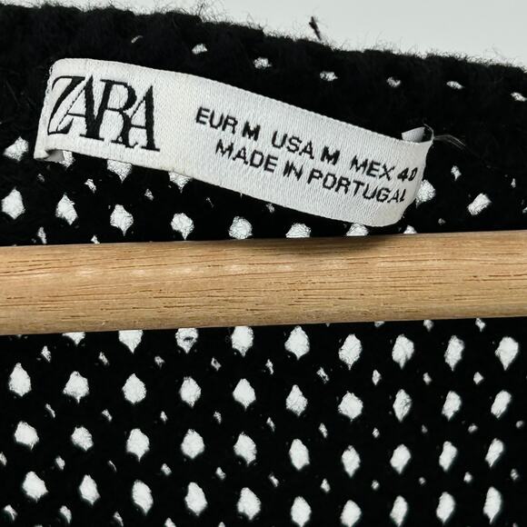 Zara Black 100% Cotton Open-Knit Mesh Tank Top - Picture 3 of 5